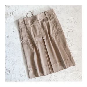 Faconnable Khaki Cargo Skirt Mid Length Tie Back Pleated Pockets NWOT Si…